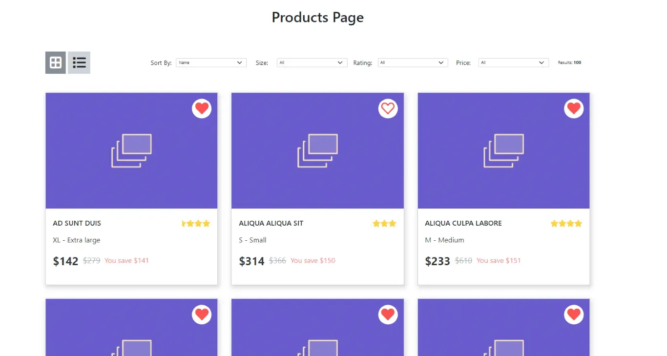 Screenshot of a product listing page